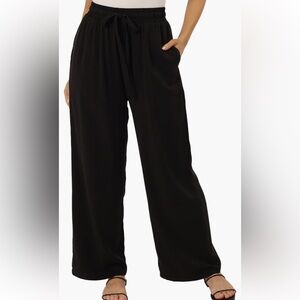 Petal & Pup Pants Women Black Wide Leg Knit Lounge Elastic Waist Drawstring S-M